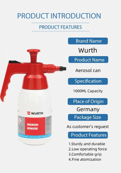 Wurth Flacone Spray a Pressione Vuoto da 1L 0891503001 0891503002, Flacone Spray a Pompa Resistente ai Solventi per Pulitore Freni