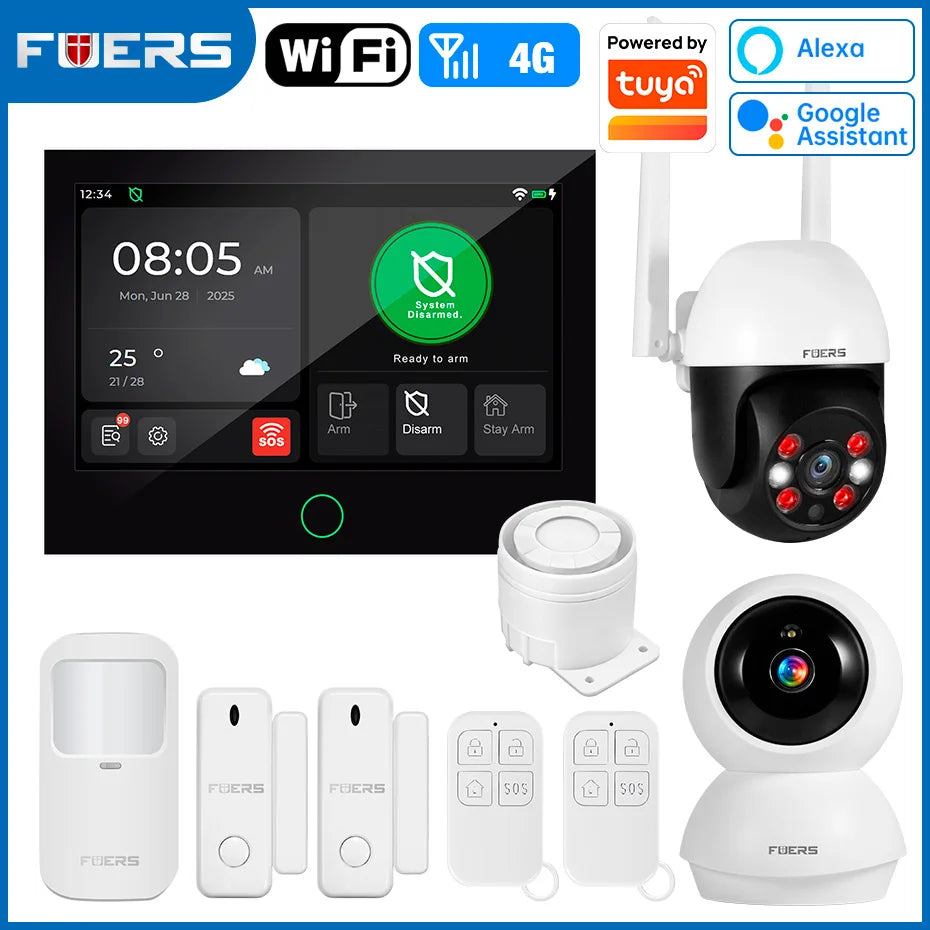 FUERS Sistema di Allarme Domestico 4G con Schermo TFT da 7 Pollici G70 Sistema di Allarme Antifurto Wireless GSM WiFi Compatibile con Tuya Smart