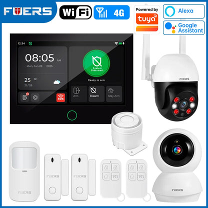 FUERS Sistema di Allarme Domestico 4G con Schermo TFT da 7 Pollici G70 Sistema di Allarme Antifurto Wireless GSM WiFi Compatibile con Tuya Smart