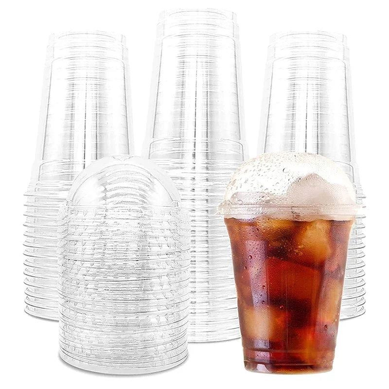 100 Bicchieri in Plastica Trasparente con Coperchi da 350ml, Contenitori Monouso per Bevande Fredde, Bubble Tea, Caffè Ghiacciato, Succhi, Frullati, Forniture per Feste