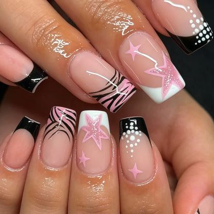 24 pezzi Stampa sulle unghie Design floreale Balletto di media lunghezza Unghie finte Moda Marrone Copertura completa Suggerimenti per manicure Set di unghie finte danneggiabili