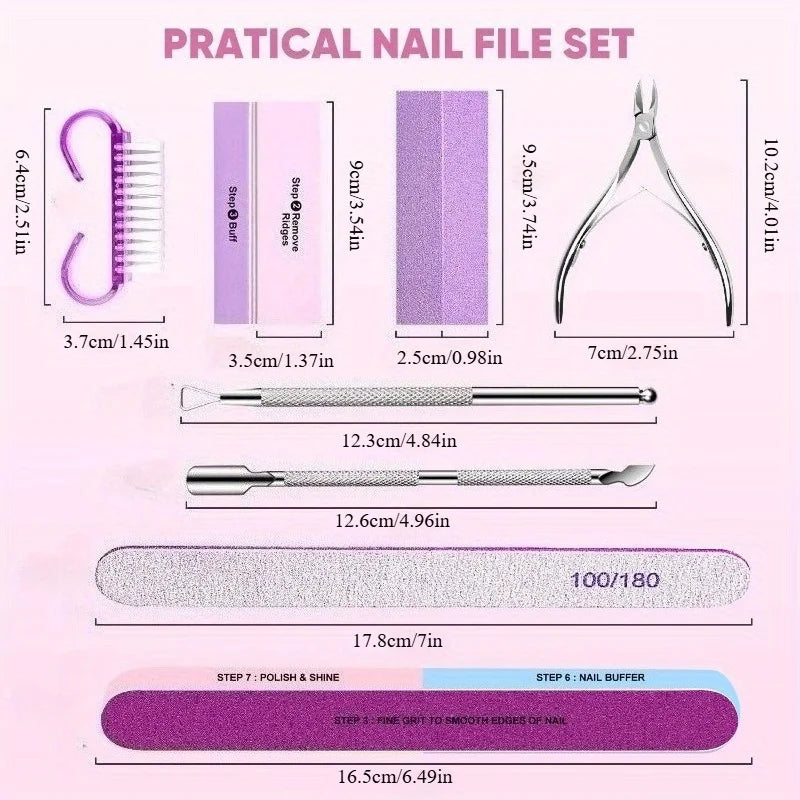Kit Professionale per Nail Art da 10/15 Pezzi con Lime Grana 100/180, Spugna Buffer, Pennello, Forbici, Tronchesine per Cuticole, Spingicuticole, Strumenti per Gel Polish
