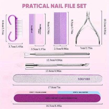 Kit Professionale per Nail Art da 10/15 Pezzi con Lime Grana 100/180, Spugna Buffer, Pennello, Forbici, Tronchesine per Cuticole, Spingicuticole, Strumenti per Gel Polish