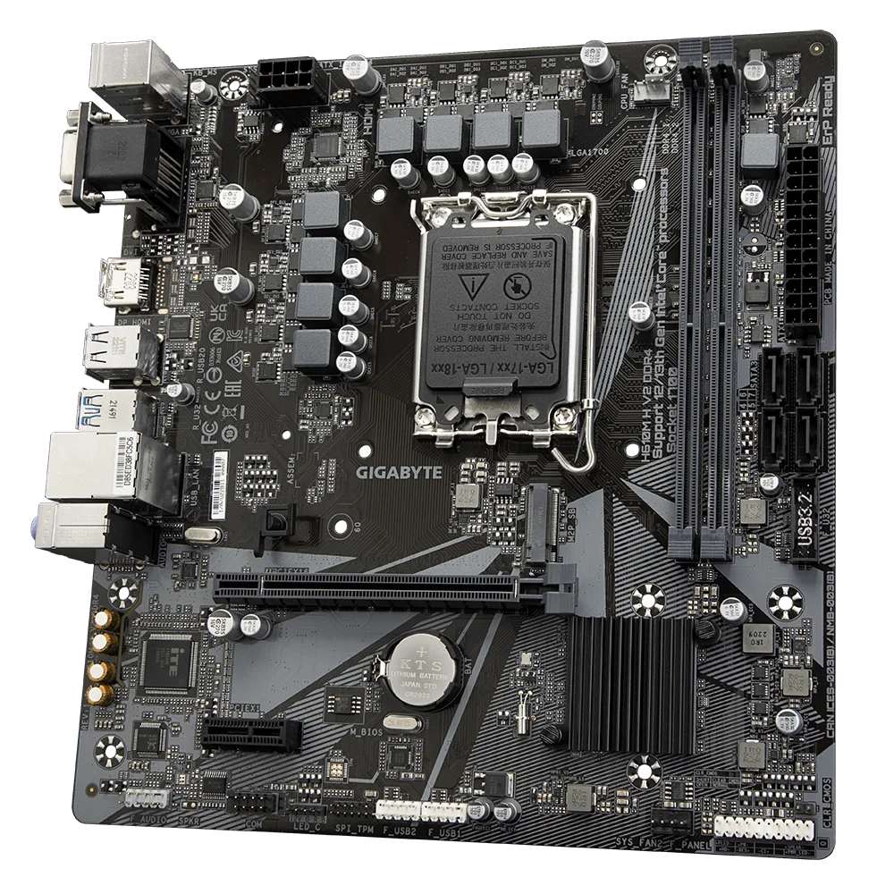 Scheda Madre Gigabyte H610M H V2 DDR4 Intel H610 LG A170 DDR4 M.2 64GB Micro ATX Supporta Core I9-13900F I7-14700T I7-12700 I5-144