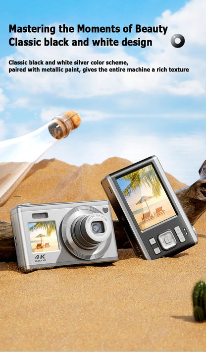 Fotocamera digitale 4K con doppio schermo, obiettivo telescopico, zoom ottico 16x ad alta definizione, fotocamera impermeabile, ideale per selfie, per migliorare l’aspetto, per uso domestico, modello C23.