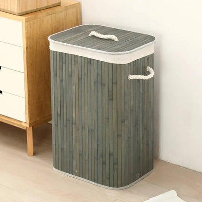 Cesto per Bucato Pieghevole di Grande Capacità, Contenitore in Bambù Rotondo per Organizzare Vestiti, Cesto Compatto per la Casa