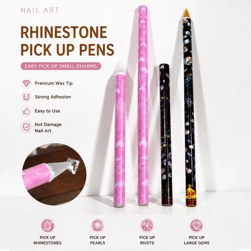 Matita per Nail Art, Strumento per la Raccolta di Strass, Utensile di Presa Senza Contatto, Matita Autoadesiva per Cristalli e Cera per Decorazioni Fai-da-Te per Manicure