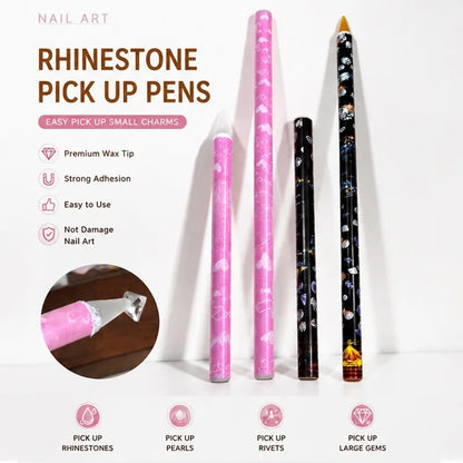 Matita per Nail Art, Strumento per la Raccolta di Strass, Utensile di Presa Senza Contatto, Matita Autoadesiva per Cristalli e Cera per Decorazioni Fai-da-Te per Manicure