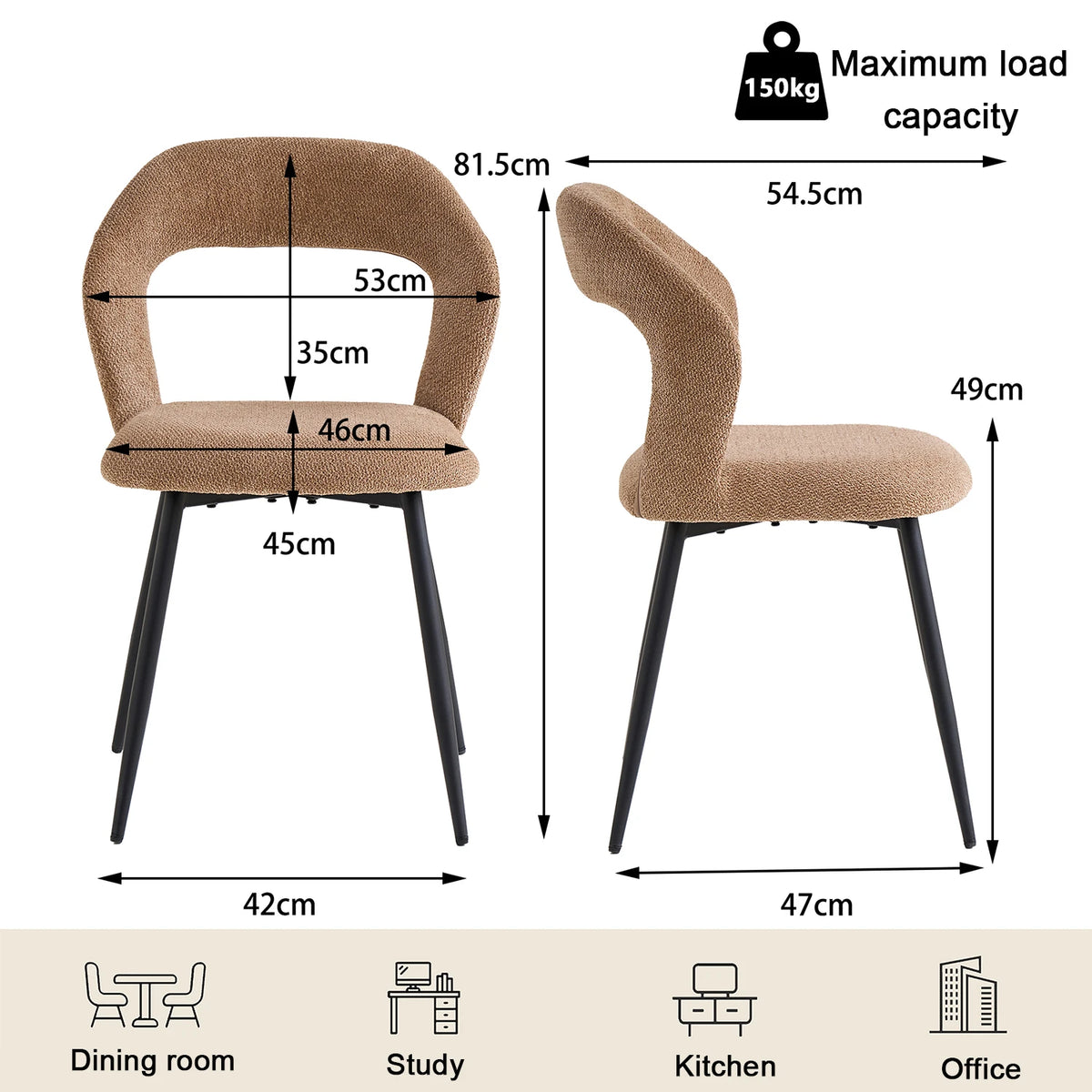 EGOONM Set di 4 Sedie da Pranzo Moderne con Schienale Cavo, Sedie Laterali Imbottite in Tessuto, Gambe in Metallo Nero, Sedie d'Accento per Cucina e Caffè