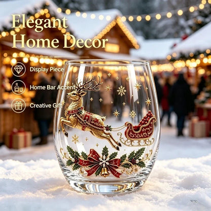 Bicchieri da vino in vetro decorato a tema natalizio, set di bicchieri originali per le feste, bicchieri da cocktail per feste e occasioni speciali, regalo natalizio per la famiglia.