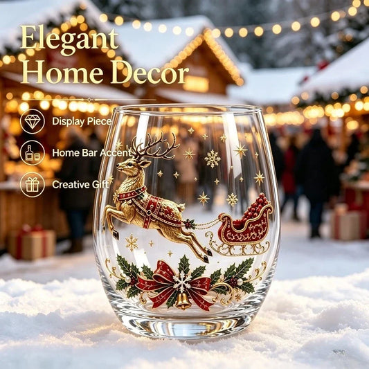 Bicchieri da vino in vetro decorato a tema natalizio, set di bicchieri originali per le feste, bicchieri da cocktail per feste e occasioni speciali, regalo natalizio per la famiglia.
