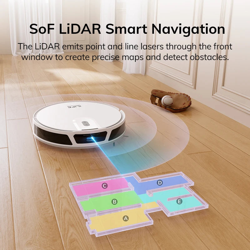 Robot Aspirapolvere ILIFE V20, Aspirazione 5000Pa, Navigazione Intelligente SOF LiDAR, Controllo APP, Pulizia Personalizzabile, Ricarica Automatica