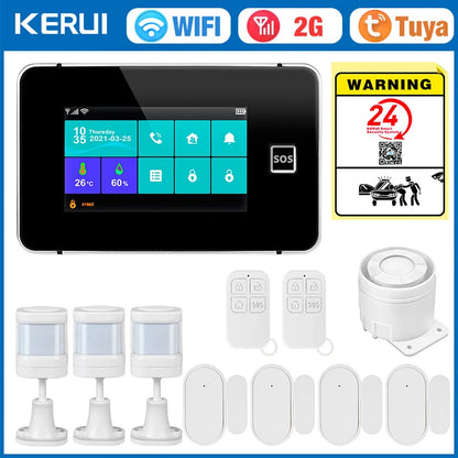 KERUI 2G WIFI GSM Sistema di Allarme Domestico Set Touch Screen da 4.3 pollici Sistema di Allarme di Sicurezza Tuya Smart App Alexa per la Casa Antifurto
