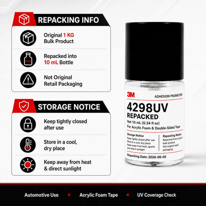 3M 4298UV Promotore di Adesione per Nastro Biadesivo in Schiuma Acrilica per Settore Automobilistico, Adesivo per Fissaggio di Rivestimenti in Plastica PP TPO EPDM ABS, 10ML