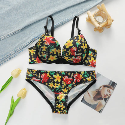 Set di biancheria intima sexy con fiori ricamati da donna con cerchio in acciaio raccolto push up comodo set di reggiseno aderente J0124