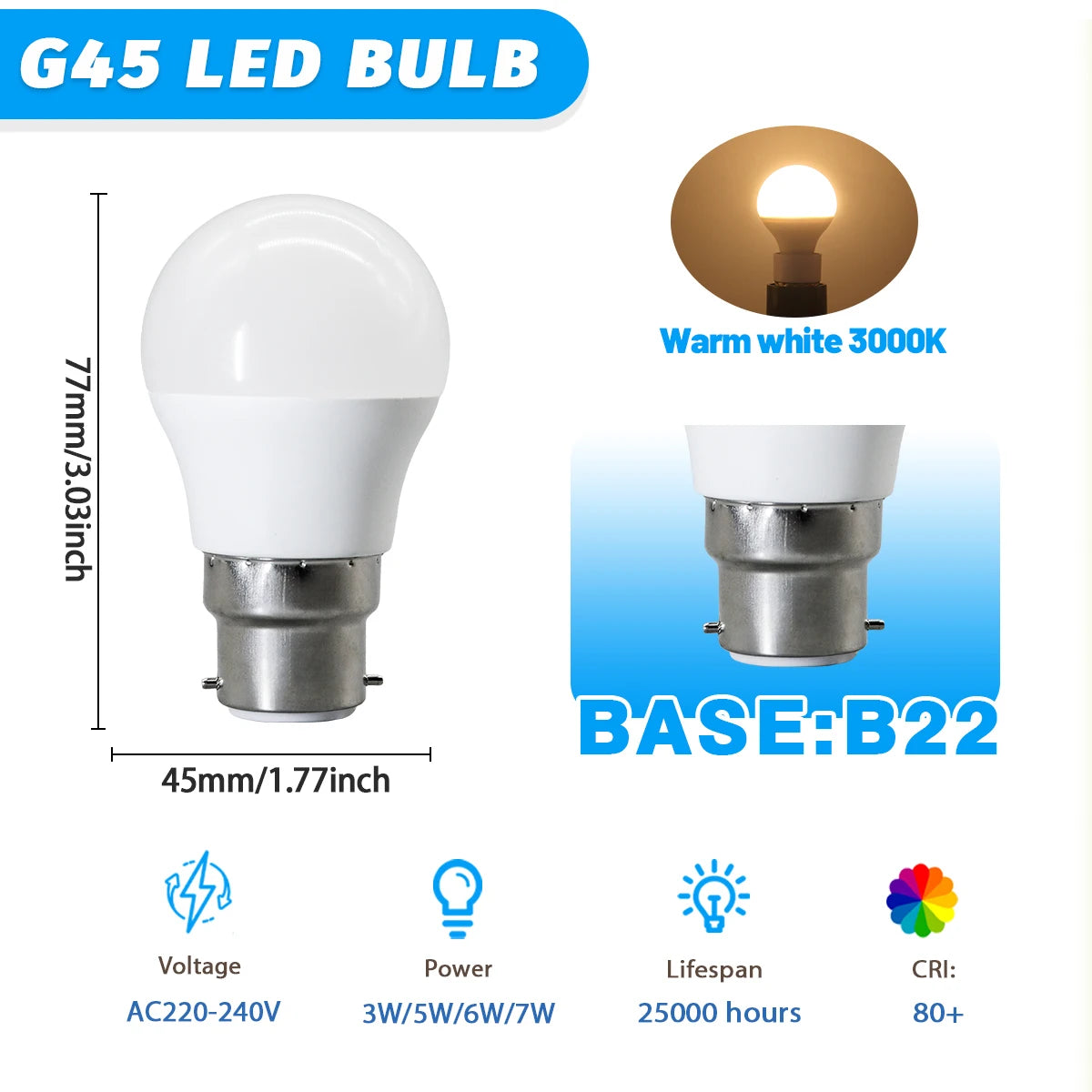 Confezione da 1-12 Lampadine LED E14 E27 B22 di Alta Qualità, AC 220V 240V 3W-7W 80lm/w, Mini Lampadina Senza Sfarfallio 3000K 4000K 6000K