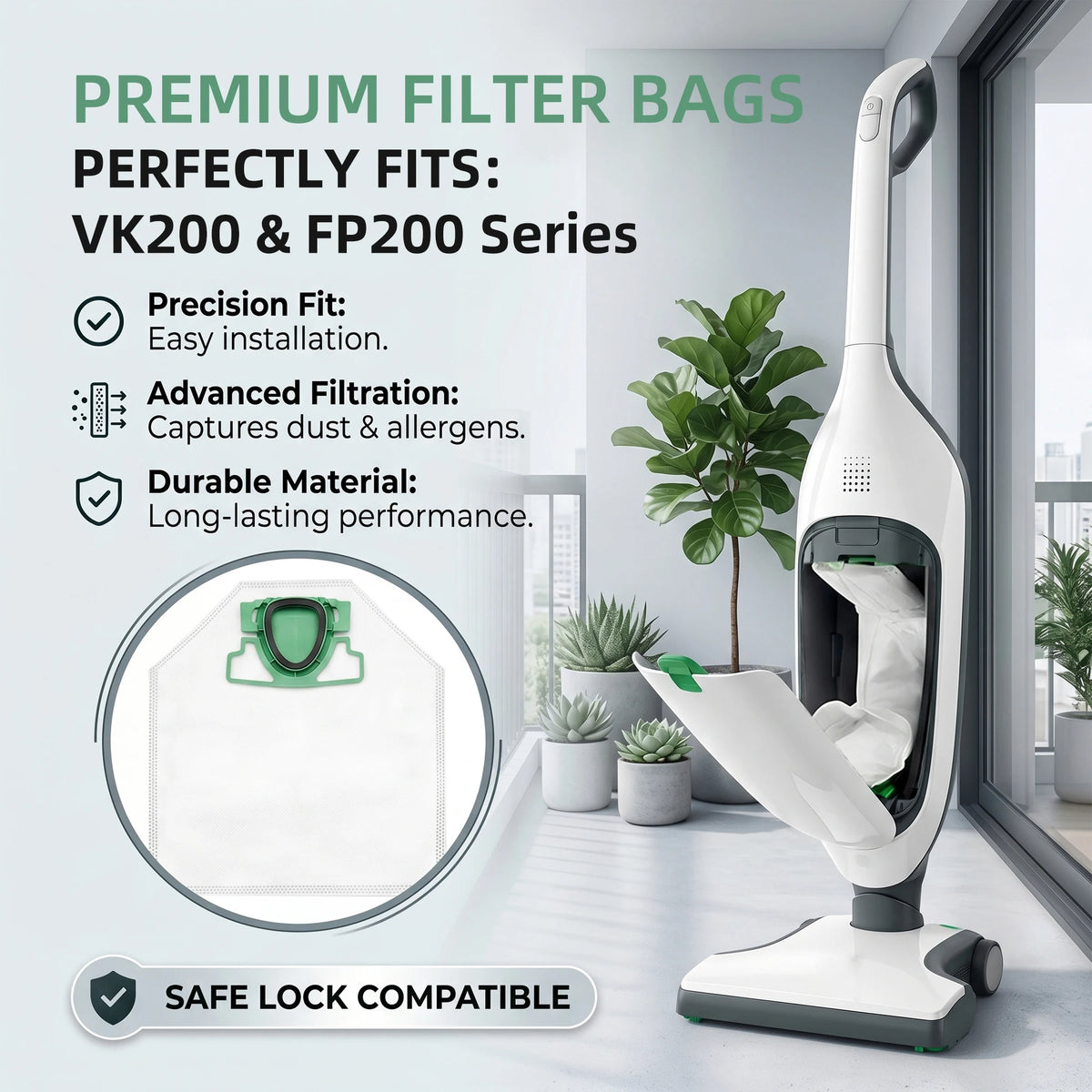 Sacchetti per Aspirapolvere Compatibili con Vorwerk Kobold VK200 FP200, Sacchetti Premium Adatti per Vorwerk Kobold VK 200 FP 200