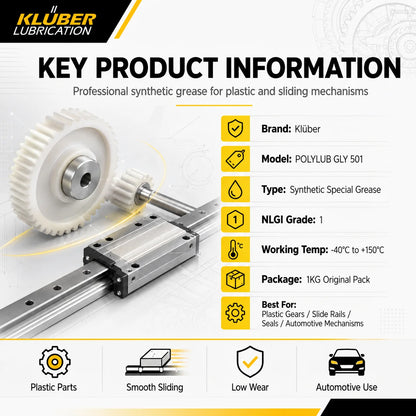 Grasso Sintetico Originale Kluber POLYLUB GLY 801 NLGI 1 per Ingranaggi in Plastica, Tettuccio Apribile Auto e Guide Sedili
