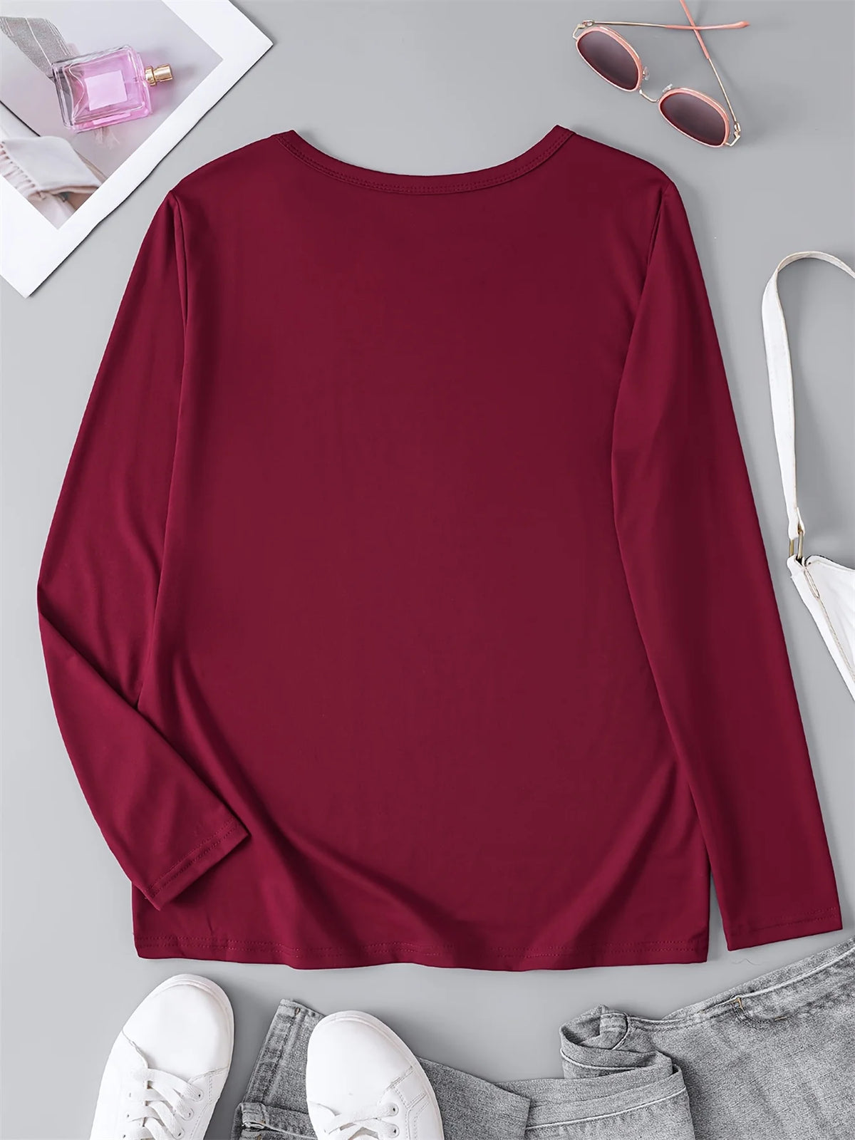 T-shirt da donna in 100% puro cotone, ideale per la primavera e l'autunno, dal taglio ampio e confortevole, con stampa a lettere "NEW YORK", maniche lunghe e scollo rotondo.