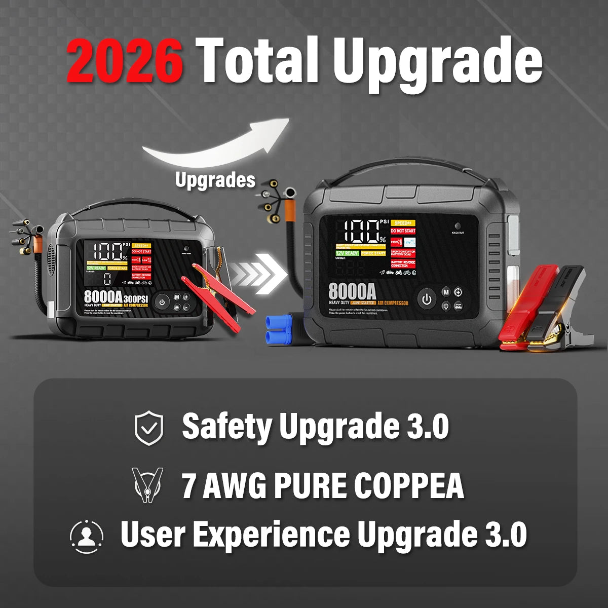 Avviatore di emergenza per auto professionale per impieghi gravosi 8000A con pompa d'aria Potente dispositivo di avviamento per avviamento per batteria per auto 12V
