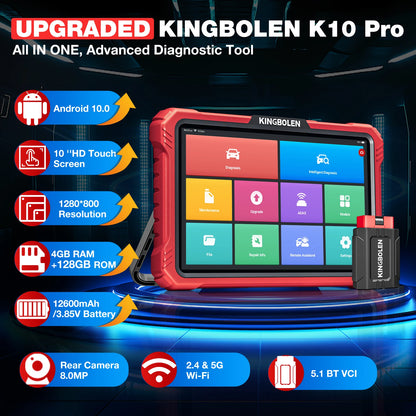 Ultimo Modello 2026 KINGBOLEN K10 PRO/K10 ELITE Strumento Diagnostico con Diagramma Topologico Completo del Sistema, Scanner Auto OBD OBD2 CANFD DOIP, 40+ Funzioni di Reset