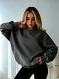Felpa girocollo da donna tinta unita, vestibilità ampia, a maniche lunghe, casual, morbida, basic, senza cappuccio, per tutti i giorni, streetwear, top semplice