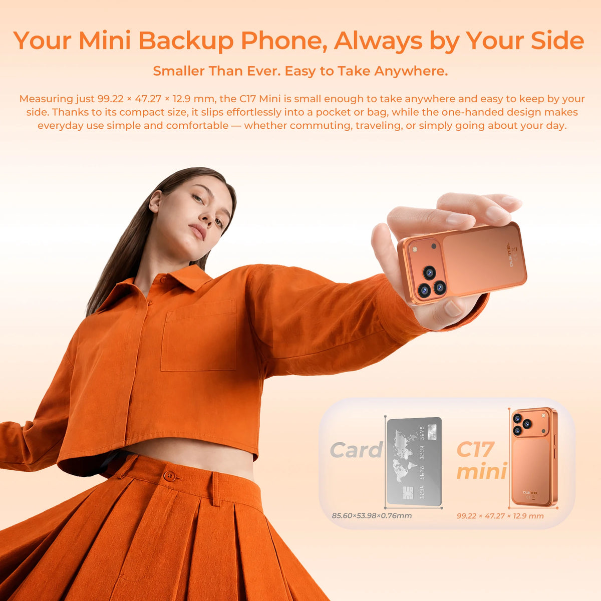 OUKITEL C17 mini, smartphone compatto, fino a 12 GB di RAM (3+9) + 32 GB di ROM, telefono tascabile ultra compatto, display mini da 4 pollici, batteria da 2300 mAh, tecnologia Gemini AI, smartphone Android sbloccato.