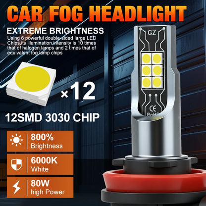 Fari Fendinebbia LED XSTORM H11 Canbus H4 H7 9005 9006, Luci LED per Auto 80W 30000LM HB3 HB4, Lampadine LED 6000k Luce Bianca