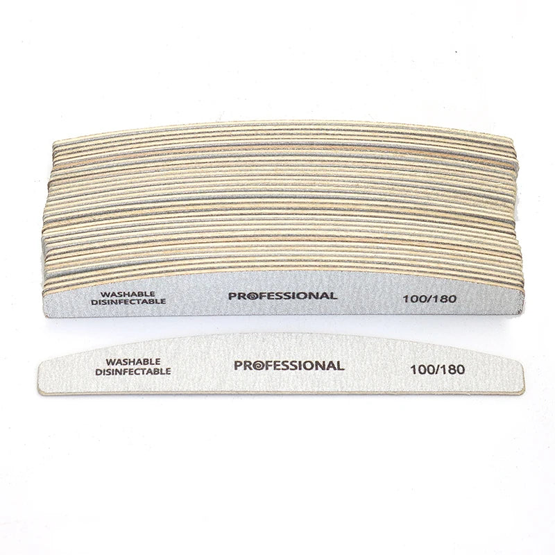 2/6/8/12/20pcs Lima per unghie professionale Grigia Mezza luna Lime per unghie in legno 100/180 Grana Levigatura su due lati Strumenti per manicure lavabili