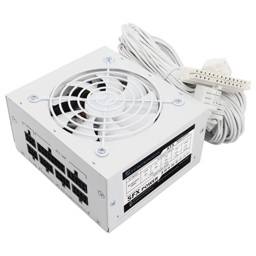 Alimentatore SFX completamente modulare da 600W, design compatto per case Mini-ITX SFF, ventola silenziosa da 90mm, tensione ampia 90-265V, per sistemi PC gaming compatti.