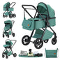 Passeggino 3-in-1 Pieghevole per Neonati con Seggiolino Auto e Culla, Telaio in Alluminio Leggero, Passeggino Estivo Traspirante per Panorami