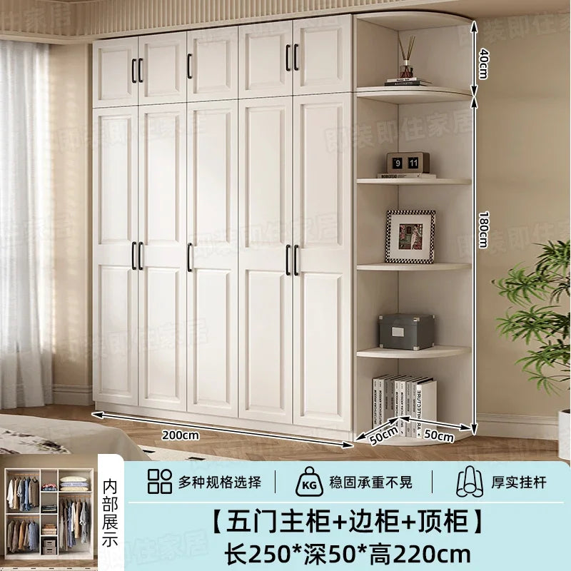 Armadio in stile crema per camera da letto, facile da montare, ideale per piccoli appartamenti, armadio in legno, mobile contenitore per stanze in affitto.