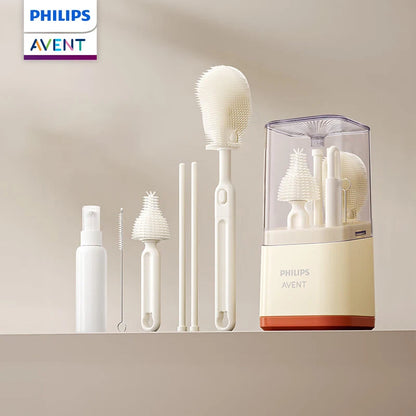 Set per la Pulizia dei Biberon Avent Include Spazzola per Biberon, Spazzola per Tettarelle, Pulitore per Cannucce, Scolapiatti e Scatola Portaoggetti Senza BPA