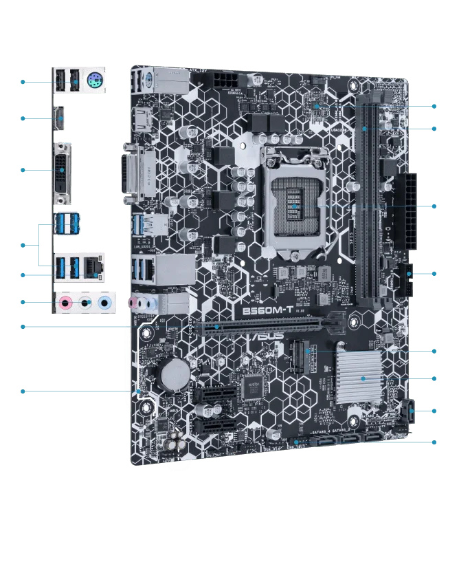 Scheda Madre ASUS B560M-T Intel B560 LGA1200 DDR4 M.2 Supporto CPU Core I3-10100F Core I3-10300 Core I5-11500 Core I7-10700