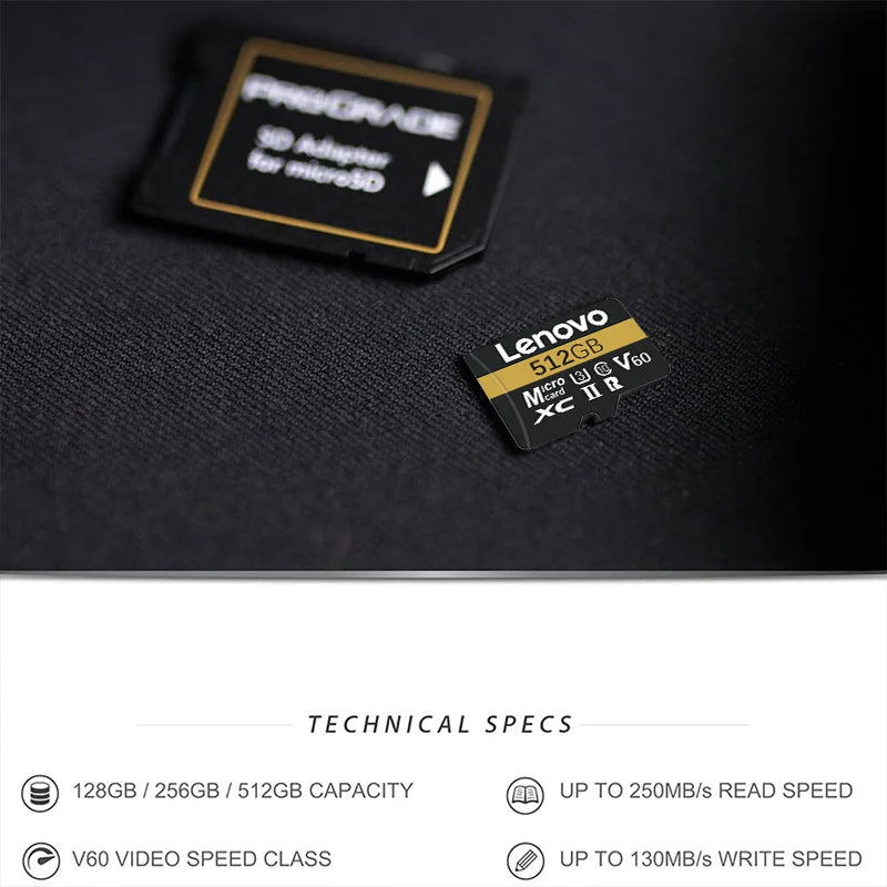 Scheda di memoria Lenovo ad alta velocità, 256 GB, 512 GB, classe 10, UHS-I, MicroSDXC, 1 TB, 128 GB, per droni DJI e fotocamere GoPro Hero, ideale per riprese in 4K.