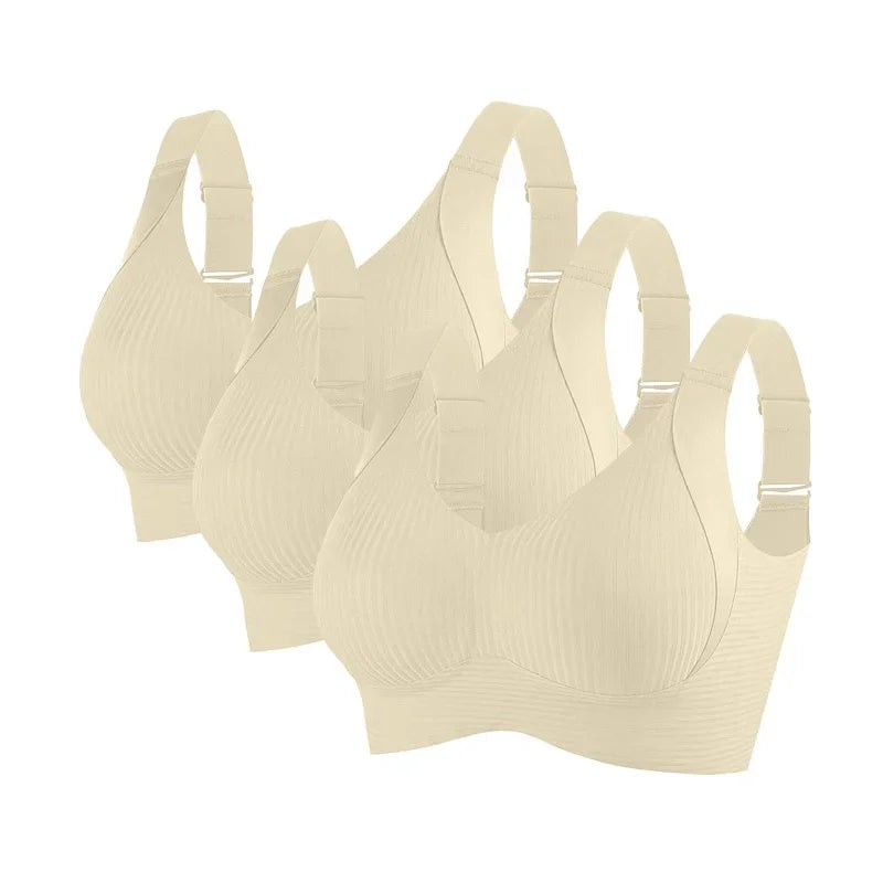 Set da 3 pezzi: reggiseno push-up da donna, senza ferretto, con effetto lifting, intimo senza cuciture, reggiseno a coste con scollo a V, taglie forti, lingerie sexy, taglie M-4XL, intimo 2028.