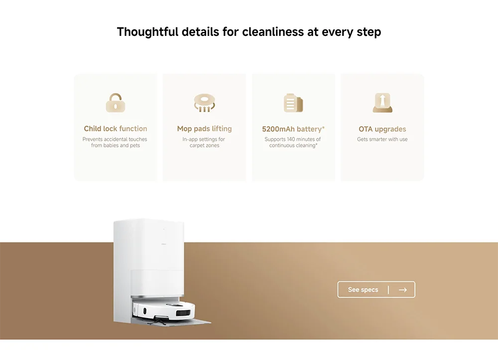 Versione Globale Xiaomi Robot Vacuum 5 Potenza Nominale 55W Capacità Nominale 4800mAh Controllo tramite APP Controllo Vocale Intelligente Aspirazione 20000Pa Aspirapolvere con Mop Estensibile e Spazzola Laterale Sistema di A