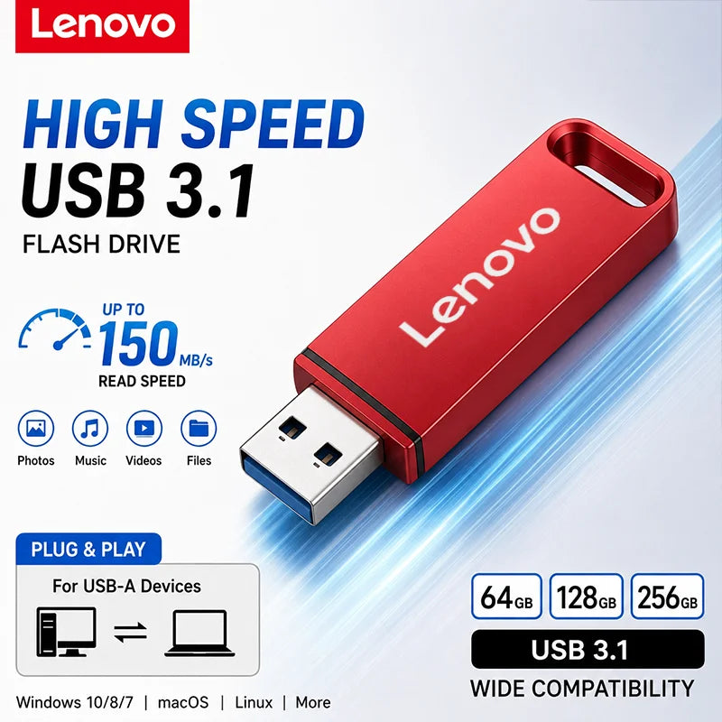 Chiavetta USB Lenovo Mini ad alta velocità, 512 GB, 1 TB, USB 3.1, 256 GB, 128 GB, chiavetta USB ad alta velocità per laptop Android