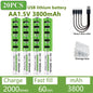 Nuove Batterie al Litio Ricaricabili AA 1.5V 3800mAh + AAA 3000mAh, Ricarica Rapida, 1200 Cicli, con Cavi Gratuiti e Scatola