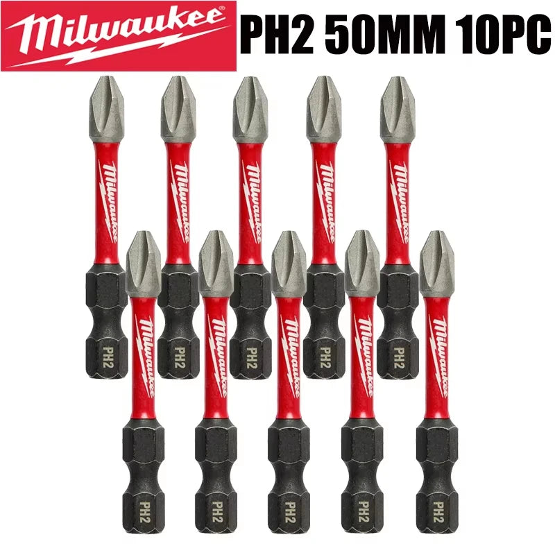 Punte per Trapano a Impatto Milwaukee Shockwave PH2, Serie di Punte per Avvitatore da 25mm/50mm/90mm