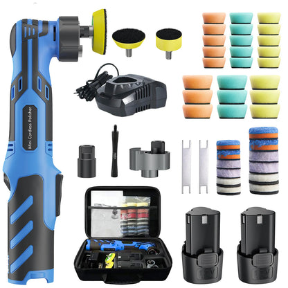 Lucidatrice per auto portatile a batteria 12V, con doppia modalità di funzionamento (rotazione e oscillazione), dotata di kit di tamponi da 1/1,5/2 pollici, strumento elettrico senza fili per la cura e la lucidatura dell’a
