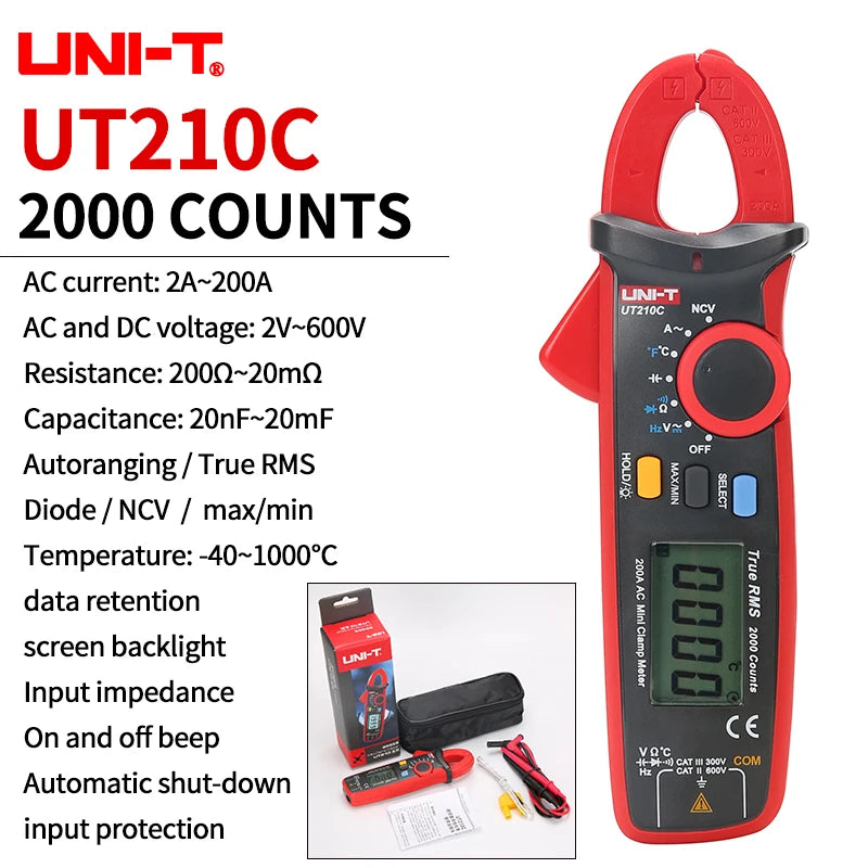 UNI-T Pinza amperometrica UT201 UT202 UT202A UT203 UT204 Plus Tester digitale Voltmetro professionale Pinza Amperometro Multitester elettrico