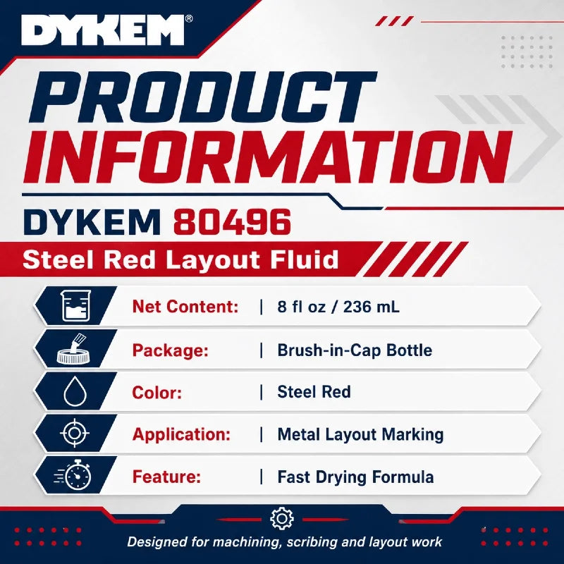 DYKEM 80496 Rosso Acciaio Fluido per Marcatura Metallo, Inchiostro a Rapida Asciugatura per Utensili CNC 8oz 236ml