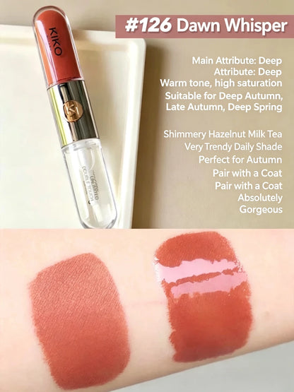 KIKO Matte Fusion Pressed Powder e Double Touch Lip Gloss 2 in 1 Set Trucco Viso e Labbra a Lunga Durata con Controllo dell'Olio, Specchio e Spugnetta