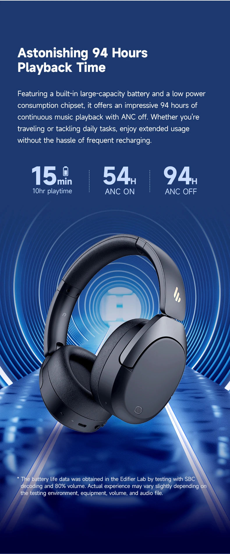 Cuffie Wireless Over-Ear EDIFIER W830NB - ANC -45dB, Hi-Res LDAC, Bluetooth 5.4, 94 Ore di Riproduzione, Ricarica Rapida, Pieghevoli, Chiamate Multipoint AI, App ConneX