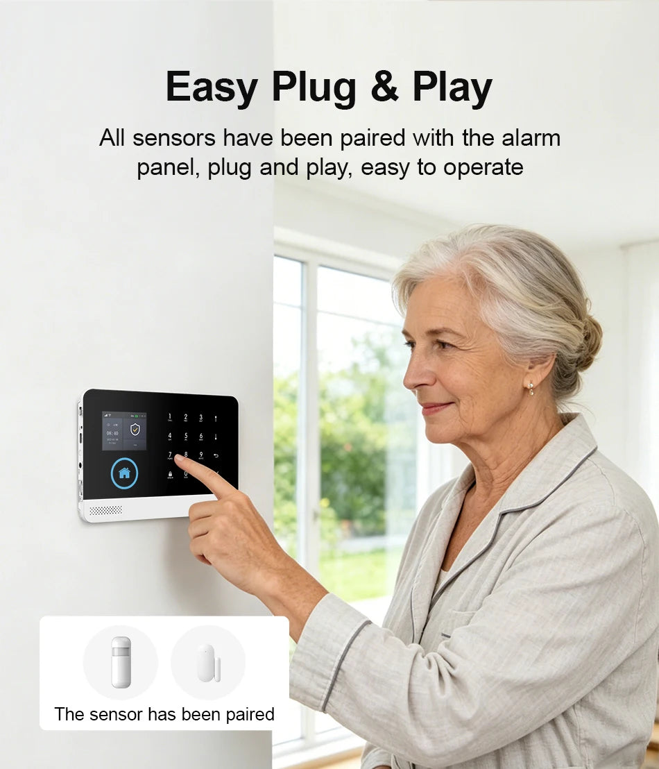 Sistema di Allarme PGST per Casa, Allarme di Sicurezza WIFI Antifurto con Sensore di Movimento per Porte, Compatibile con Tuya e Alexa