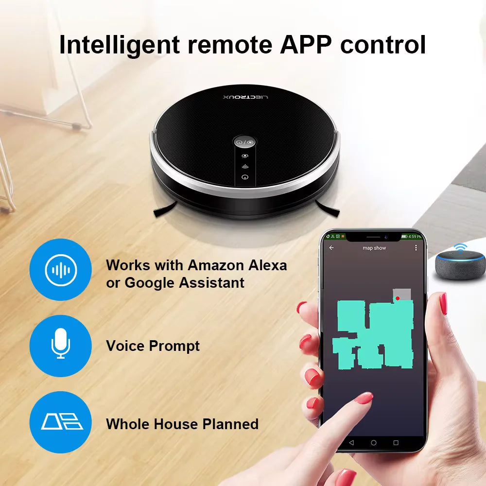 LIECTROUX C30B Robot Aspirapolvere con Navigazione AI, Partizione Intelligente, App WiFi, Aspirazione 6000Pa, Lavaggio a Secco e Umido, Disinfezione