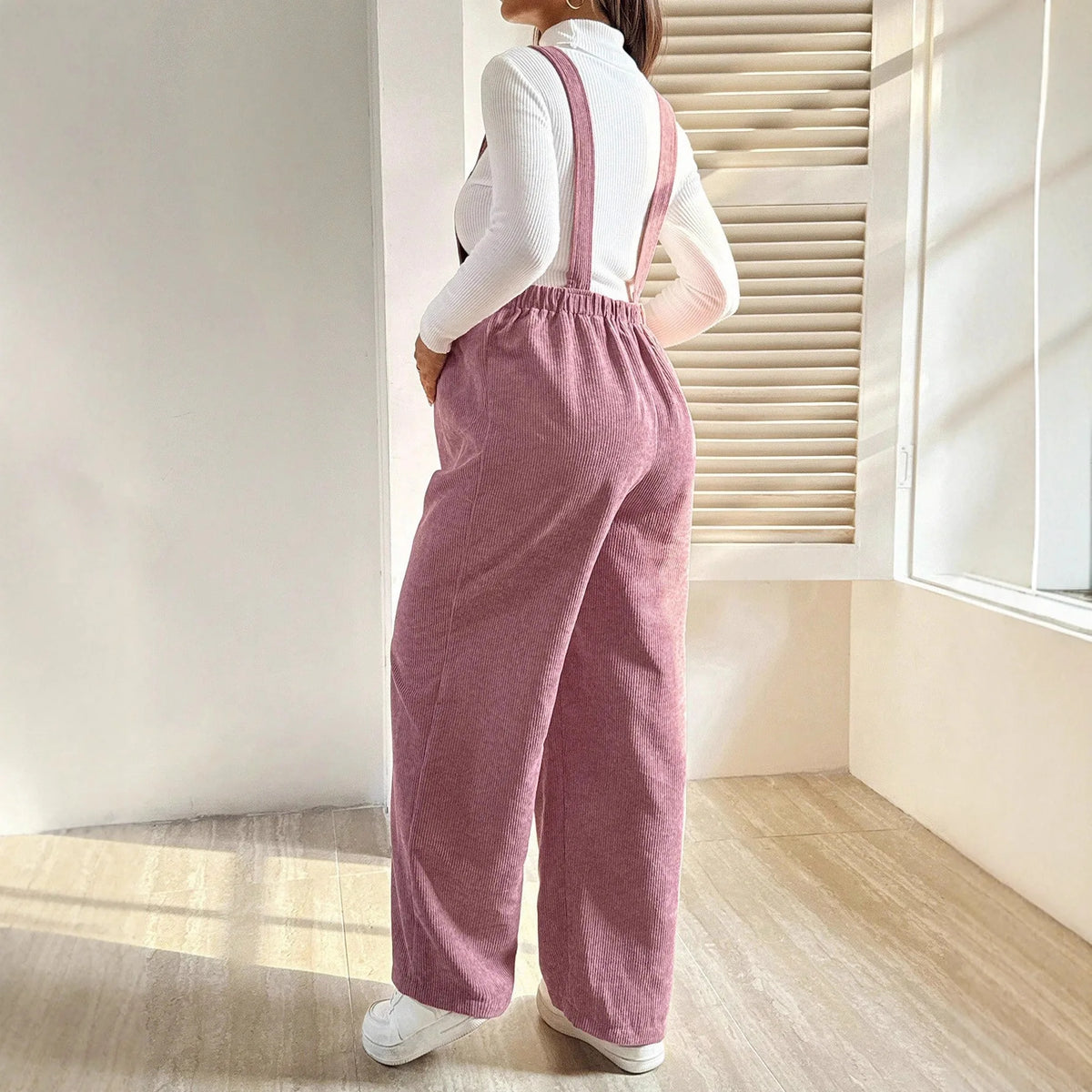 Tuta in Velluto a Coste per Donne in Gravidanza, con Bretelle Regolabili e Gamba Larga, Abbigliamento Casual Primaverile e Autunnale per la Gravidanza