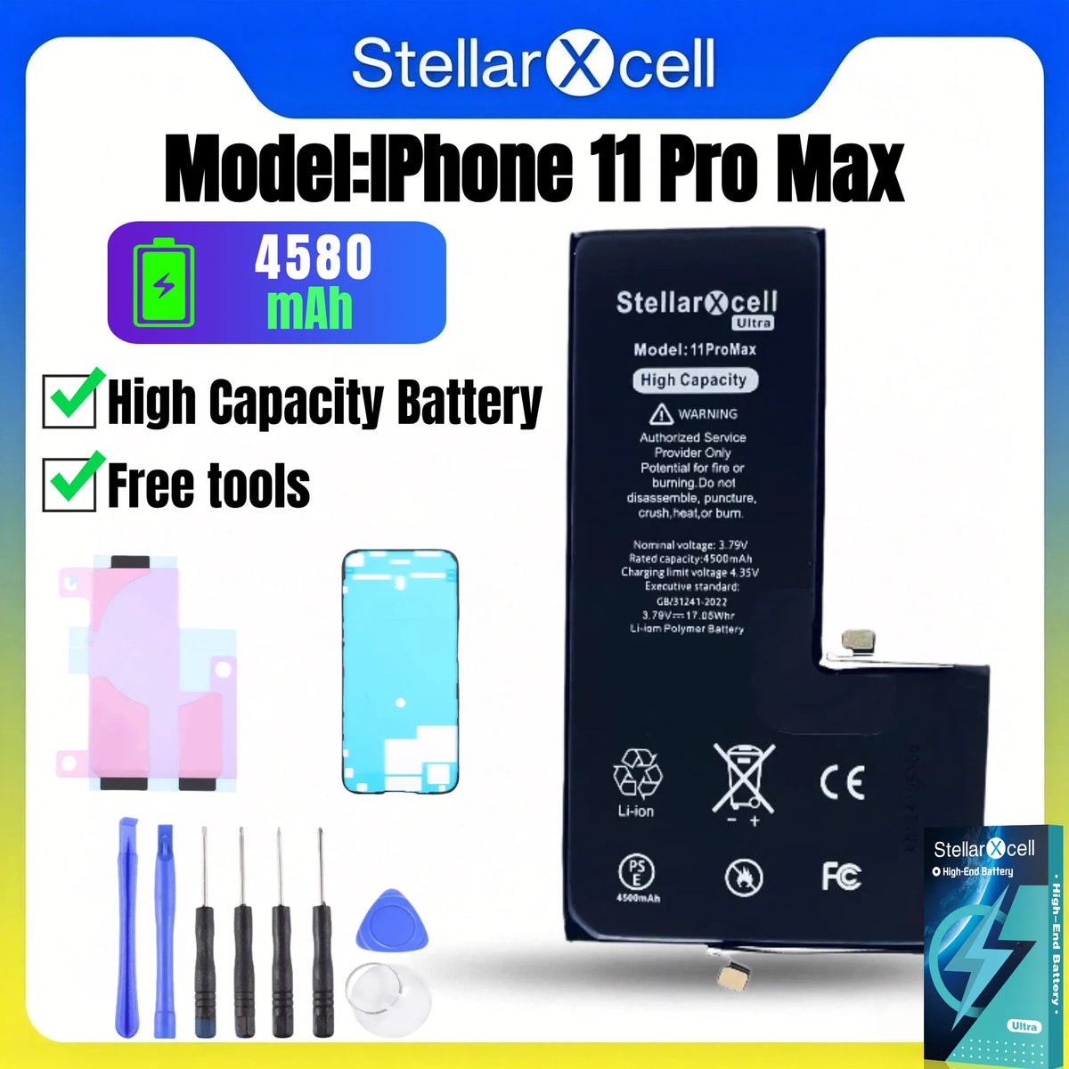 Batteria StellarXcell Ultra per iPhone, Spedita dalla Germania, per iPhone 7 8 X XR XS XSMAX 11 12 13 14 15 Mini Plus Pro Promax, Batteria ad Alta Capacità, Batteria di Alta Qualità, Batteria Sostitutiva per iPhone con Stru