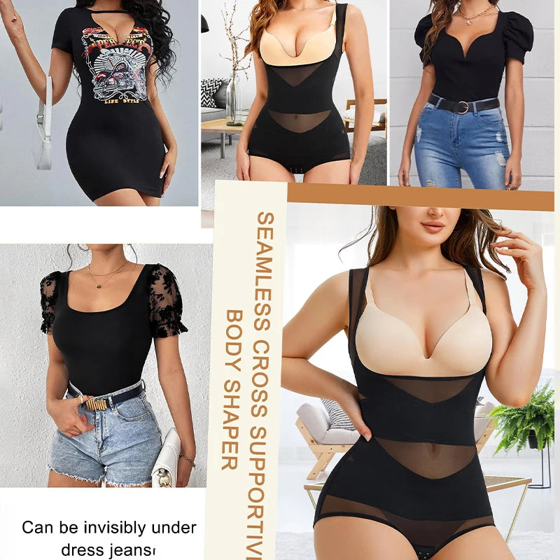 Mesh Shapewear Body per le donne Tummy Control vita Trainer Butt Lifter mutandine dimagrante Body Shaper Open Bust Underwear 2024